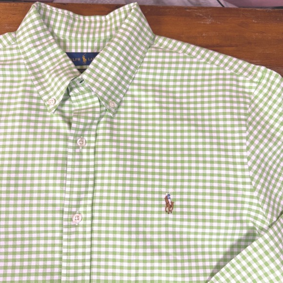 Ralph Lauren‎ Mens Classic Fit Green Gingham Button Down Long Sleeve Shirt Large - Picture 1 of 6